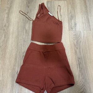 Zara Rust Brown Athletic Shorts Set